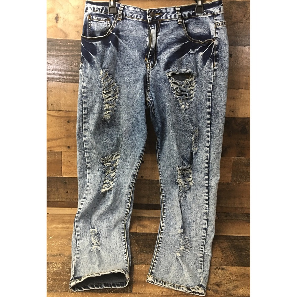 Judy Blue Jeans Women 1XL Distressed Ripped High Rise Y2K Stretch Mom 36X27.5"